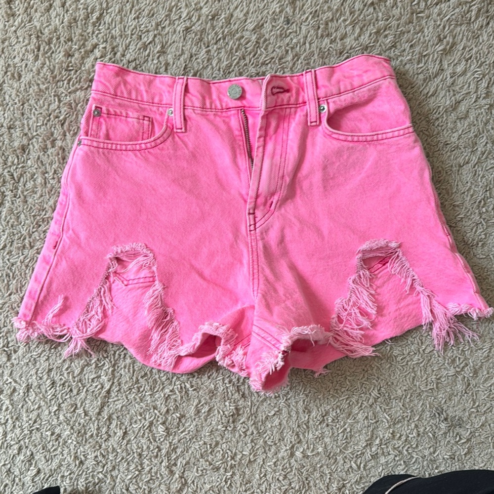 BDG Pink Distressed Jean Shorts High-Waisted
